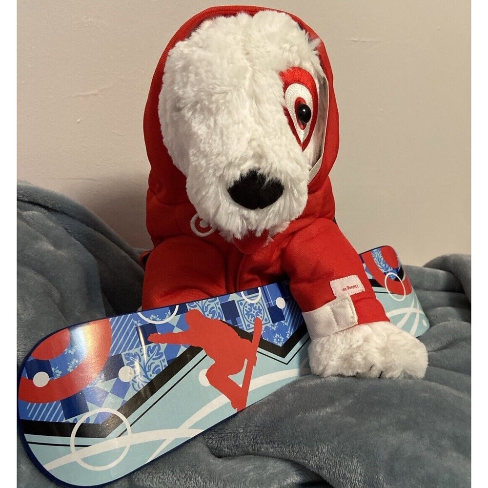 Target Stores 2013 Holiday Bullseye Dog  Plush Snowboard Hoodie 12” Toy Has Tag